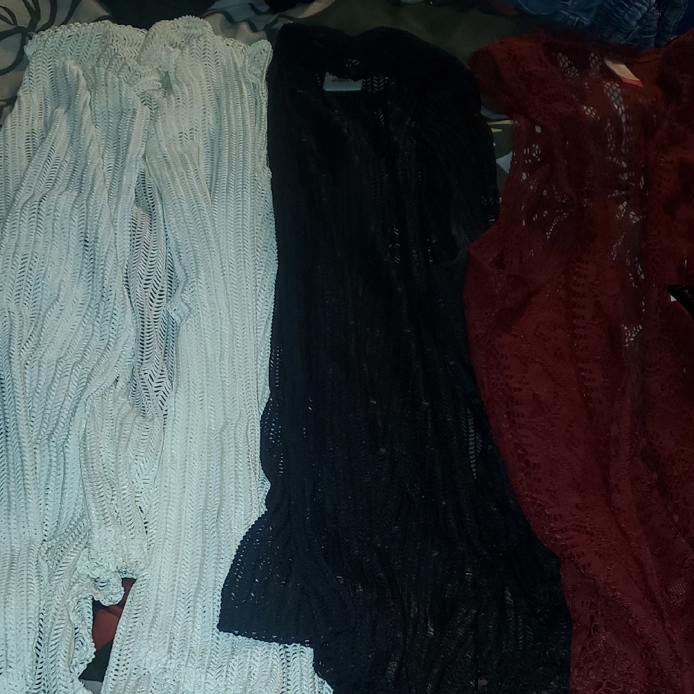 Bundle Of Lace Vests/Cover-Ups in White, Black, and Red